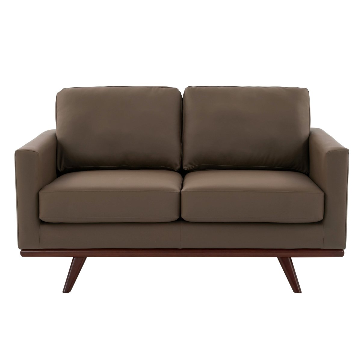 Birch Wood Base Leather/Mesh Loveseat - Chester Collection Leather Taupe Sofa Leisuremod