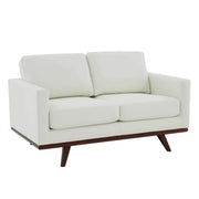 Birch Wood Base Leather/Mesh Loveseat - Chester Collection Leather White Sofa Leisuremod