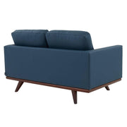 Birch Wood Base Leather/Mesh Loveseat - Chester Collection Leather Navy Blue Sofa Leisuremod