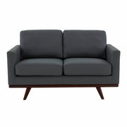 Birch Wood Base Leather/Mesh Loveseat - Chester Collection Leather Grey Sofa Leisuremod