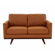 Birch Wood Base Leather/Mesh Loveseat - Chester Collection Leather Cognac Tan Sofa Leisuremod