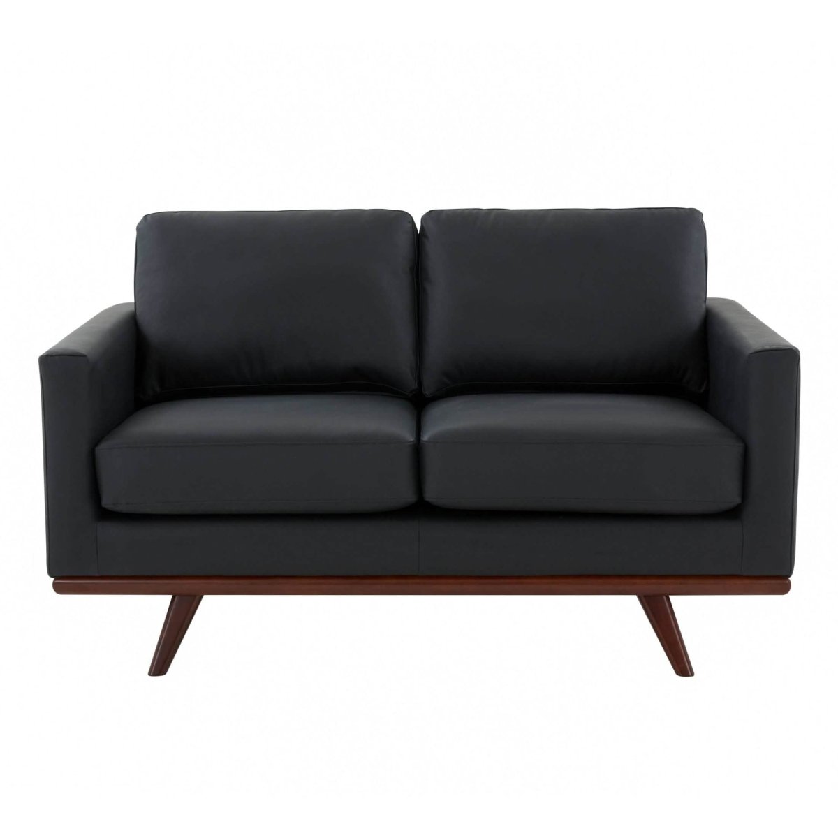 Birch Wood Base Leather/Mesh Loveseat - Chester Collection Leather Black Sofa Leisuremod