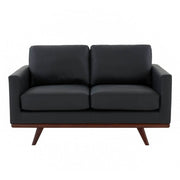 Birch Wood Base Leather/Mesh Loveseat - Chester Collection Leather Black Sofa Leisuremod