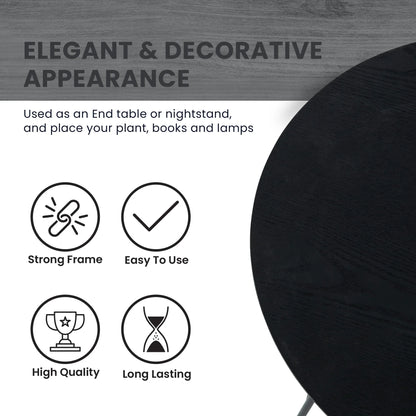 Rossmore Round Side Table with MDF Wood Tabletop in Black Steel - Elax Furniture