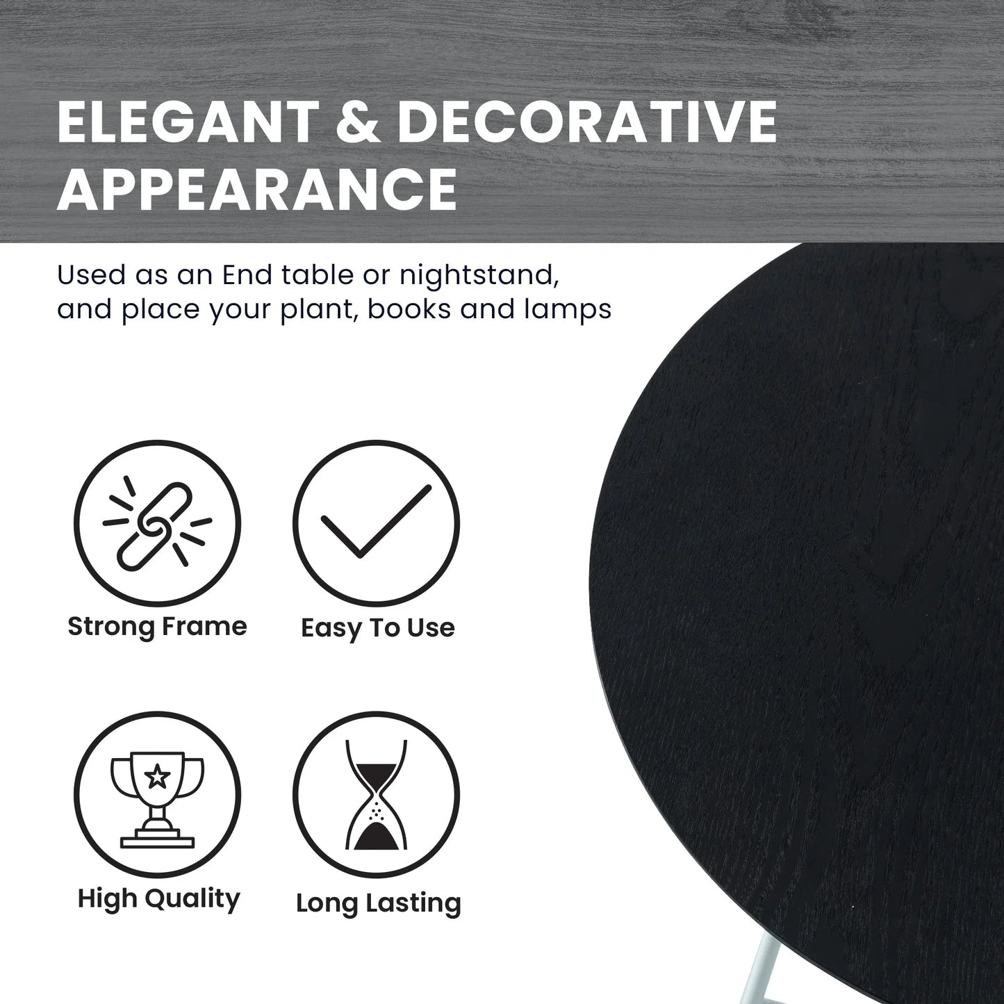 Rossmore Round Side Table with MDF Wood Tabletop in White Steel - Elax Furniture