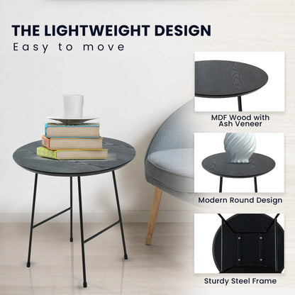 Rossmore Round Side Table with MDF Wood Tabletop in Black Steel - Elax Furniture