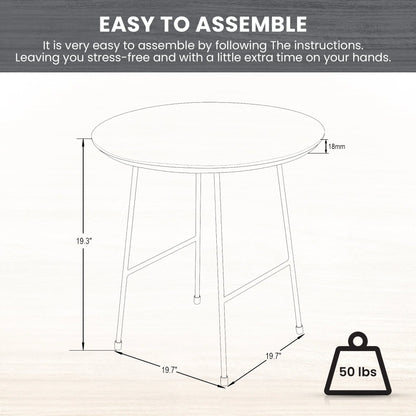 Rossmore Round Side Table with MDF Wood Tabletop in White Steel - Elax Furniture