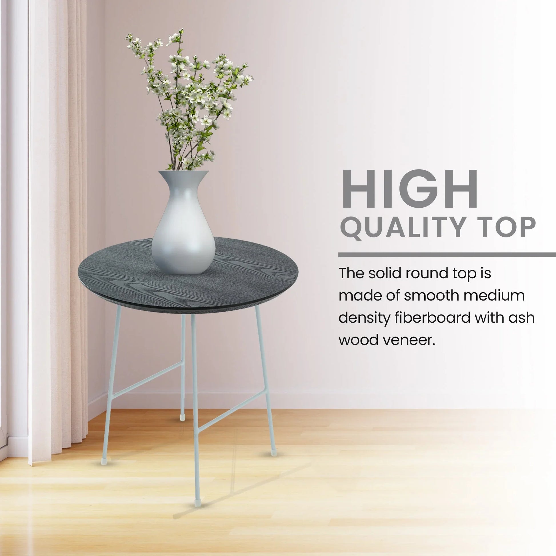 Rossmore Round Side Table with MDF Wood Tabletop in White Steel - Elax Furniture