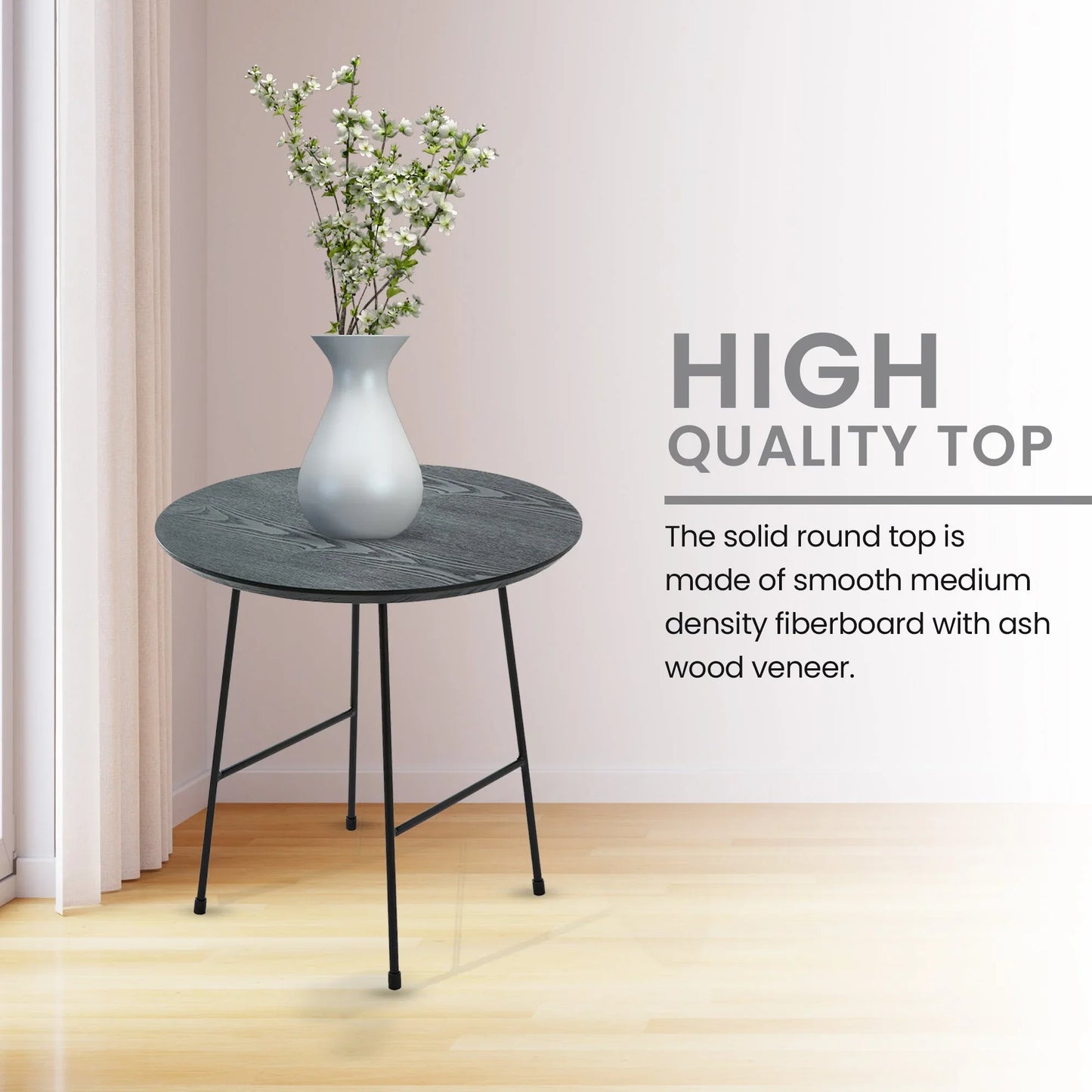 Rossmore Round Side Table with MDF Wood Tabletop in Black Steel - Elax Furniture