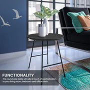 Rossmore Round Side Table with MDF Wood Tabletop in Black Steel - Elax Furniture
