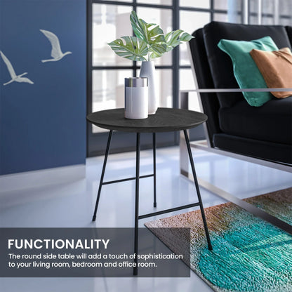 Rossmore Round Side Table with MDF Wood Tabletop in Black Steel - Elax Furniture