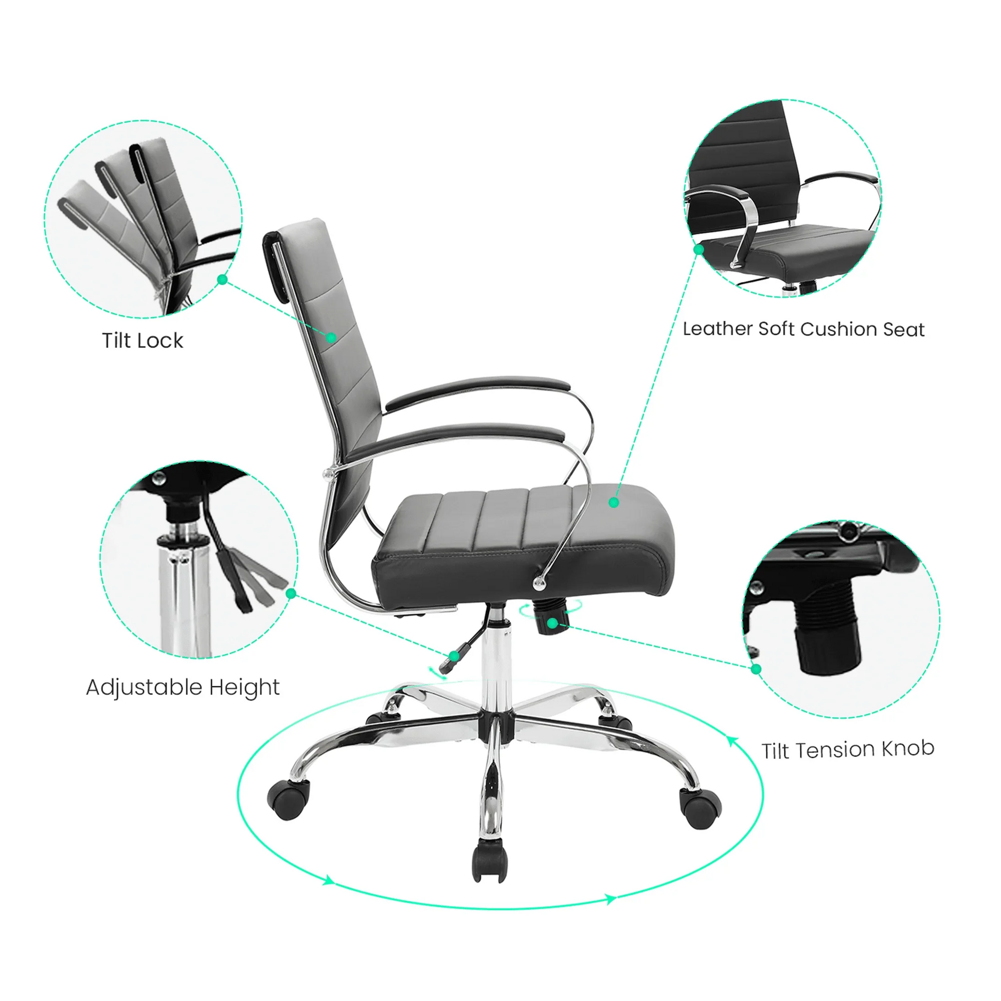 Benmar Mid-Back Leather Office Conference Chair Adjustable Height, Swivel, and Tilt - Elax Furniture