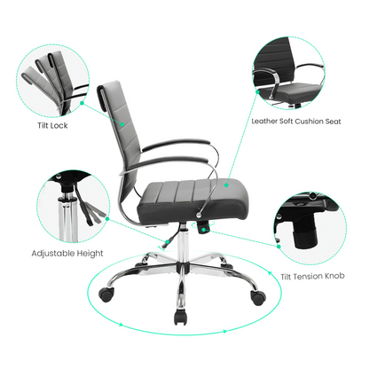 Benmar Mid-Back Leather Office Conference Chair Adjustable Height, Swivel, and Tilt - Elax Furniture