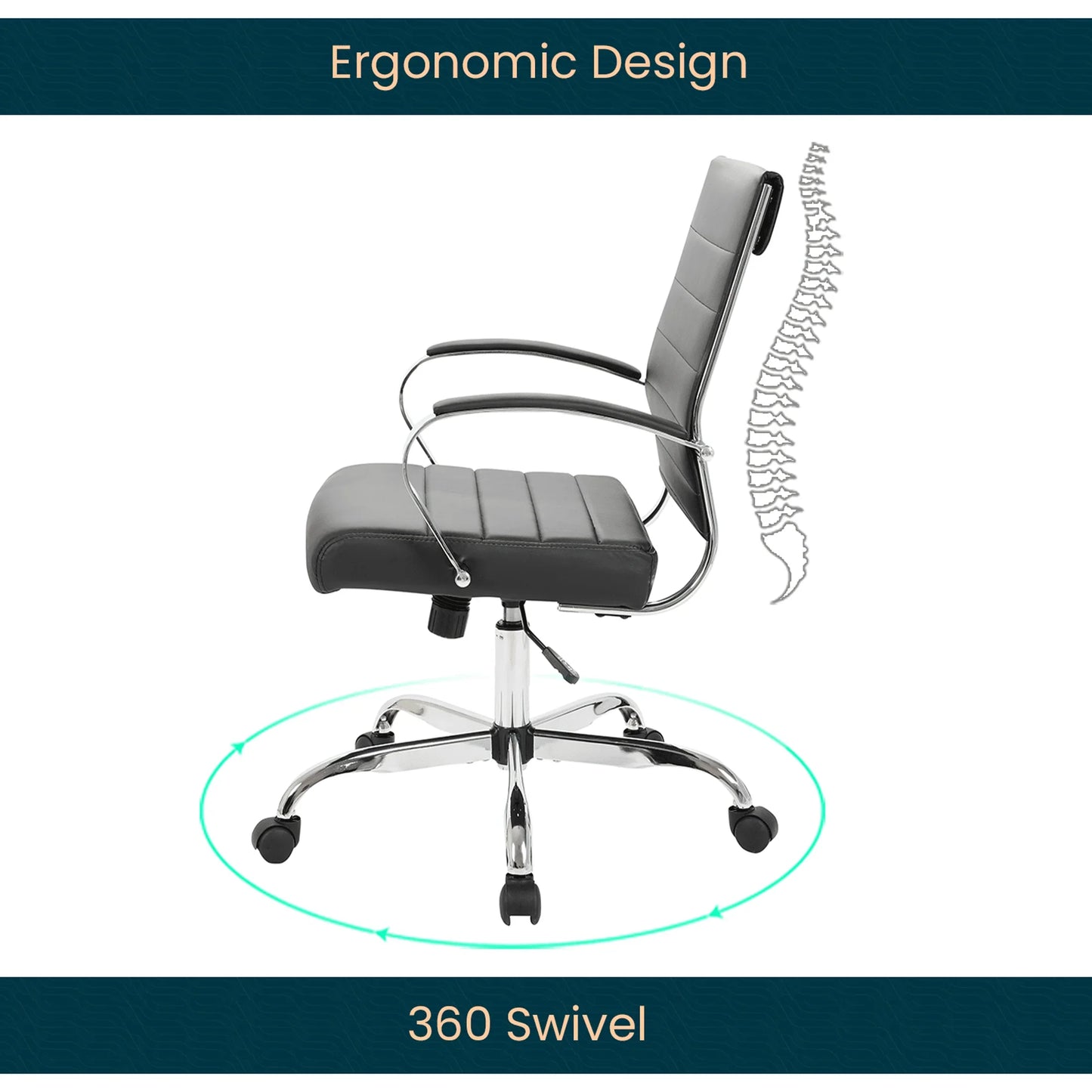 Benmar Mid-Back Leather Office Conference Chair Adjustable Height, Swivel, and Tilt - Elax Furniture
