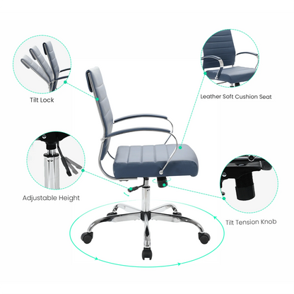 Benmar Mid-Back Leather Office Conference Chair Adjustable Height, Swivel, and Tilt - Elax Furniture