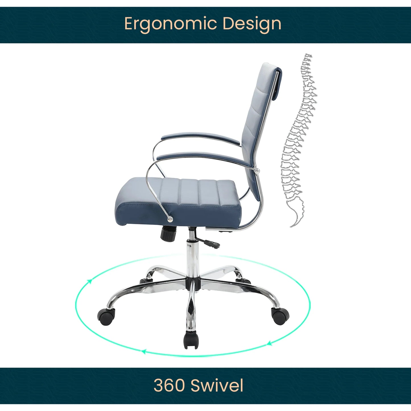 Benmar Mid-Back Leather Office Conference Chair Adjustable Height, Swivel, and Tilt - Elax Furniture
