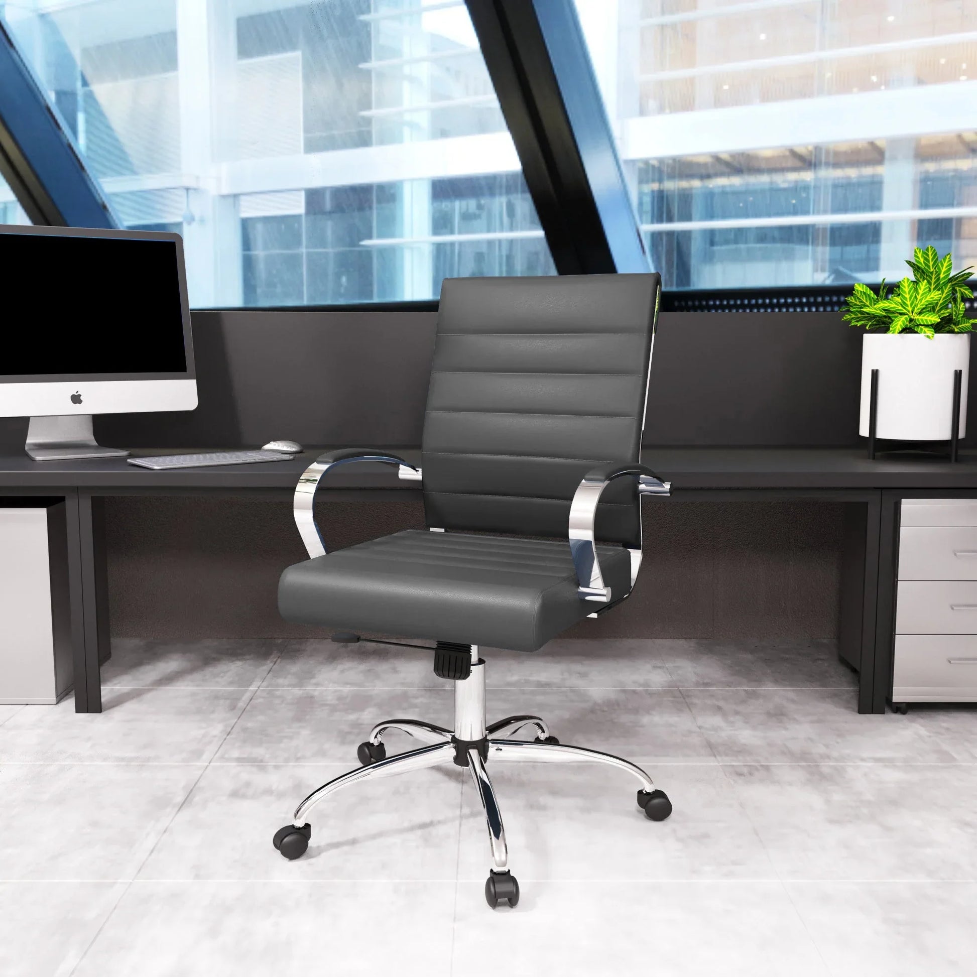 Benmar Mid-Back Leather Office Conference Chair Adjustable Height, Swivel, and Tilt - Elax Furniture
