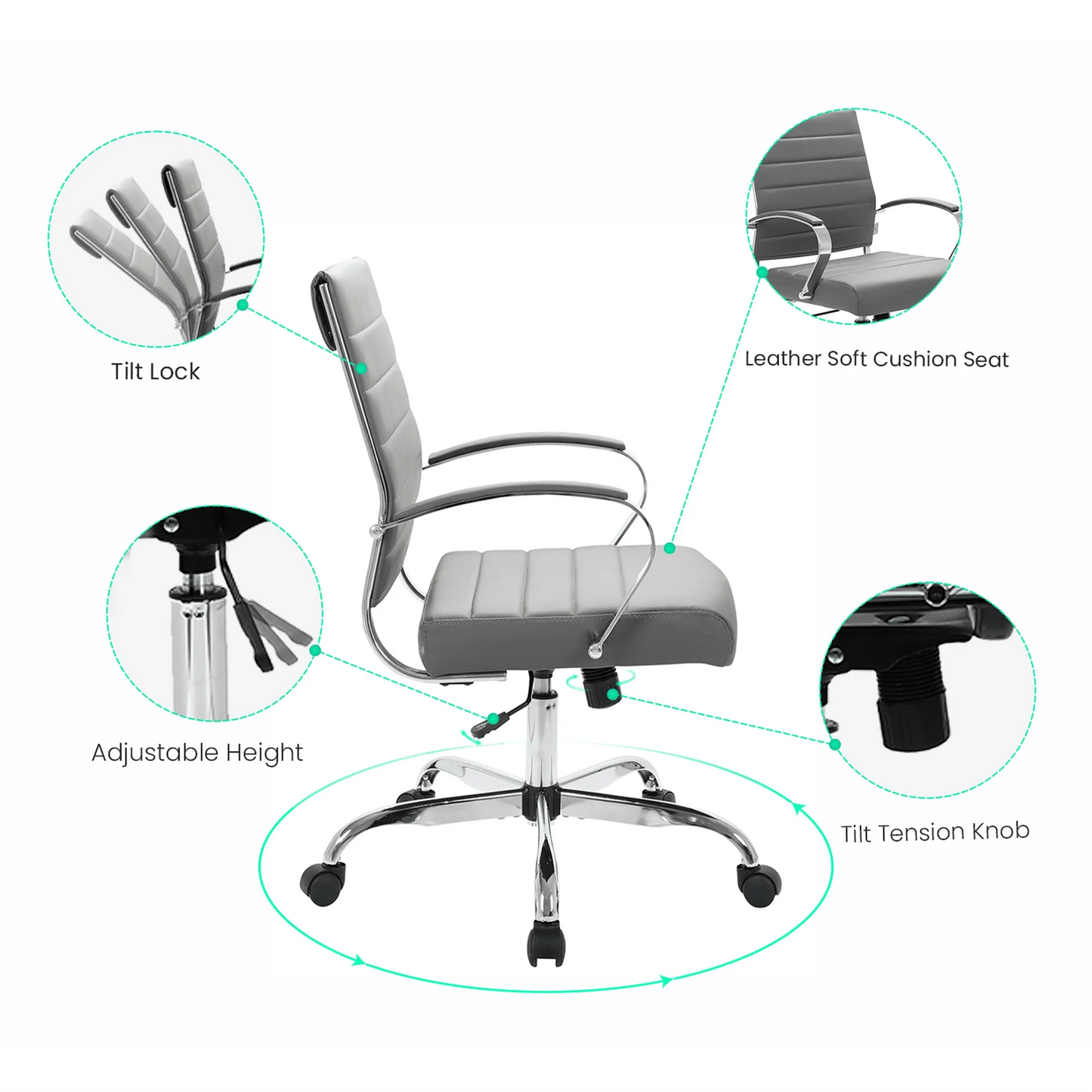 Benmar Mid-Back Leather Office Conference Chair Adjustable Height, Swivel, and Tilt - Elax Furniture