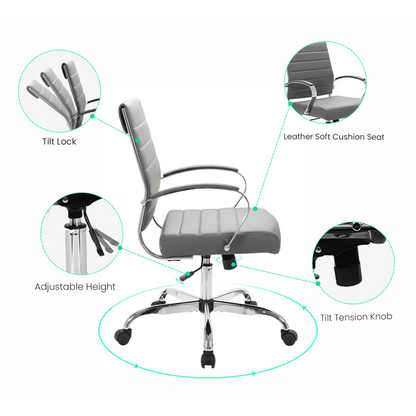 Benmar Mid-Back Leather Office Conference Chair Adjustable Height, Swivel, and Tilt - Elax Furniture