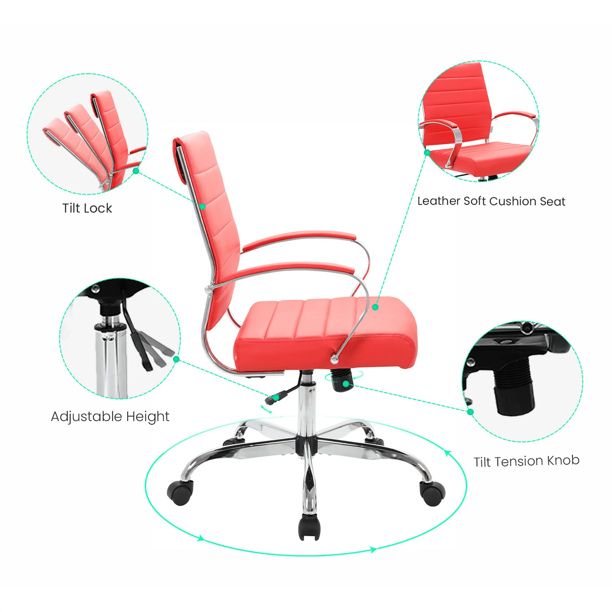 Benmar Mid-Back Leather Office Conference Chair Adjustable Height, Swivel, and Tilt - Elax Furniture