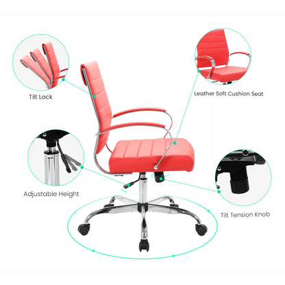 Benmar Mid-Back Leather Office Conference Chair Adjustable Height, Swivel, and Tilt - Elax Furniture