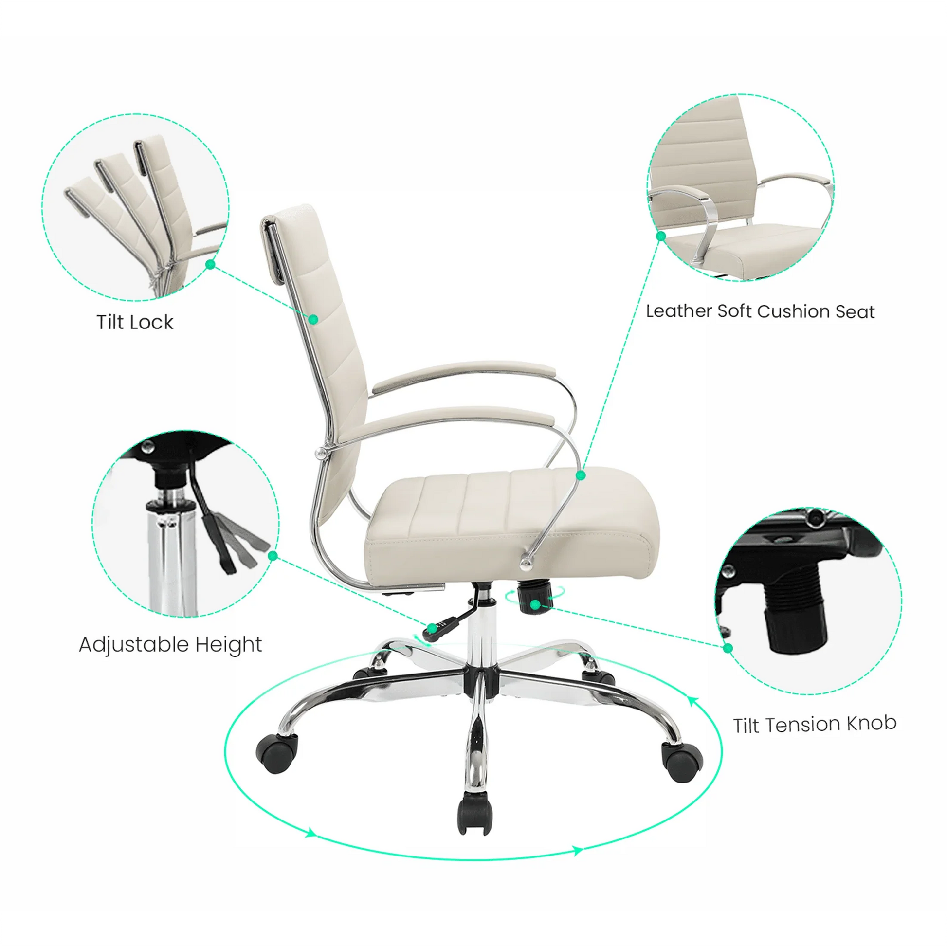 Benmar Mid-Back Leather Office Conference Chair Adjustable Height, Swivel, and Tilt - Elax Furniture