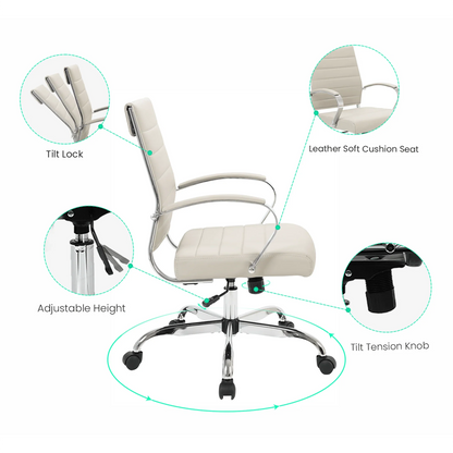 Benmar Mid-Back Leather Office Conference Chair Adjustable Height, Swivel, and Tilt - Elax Furniture