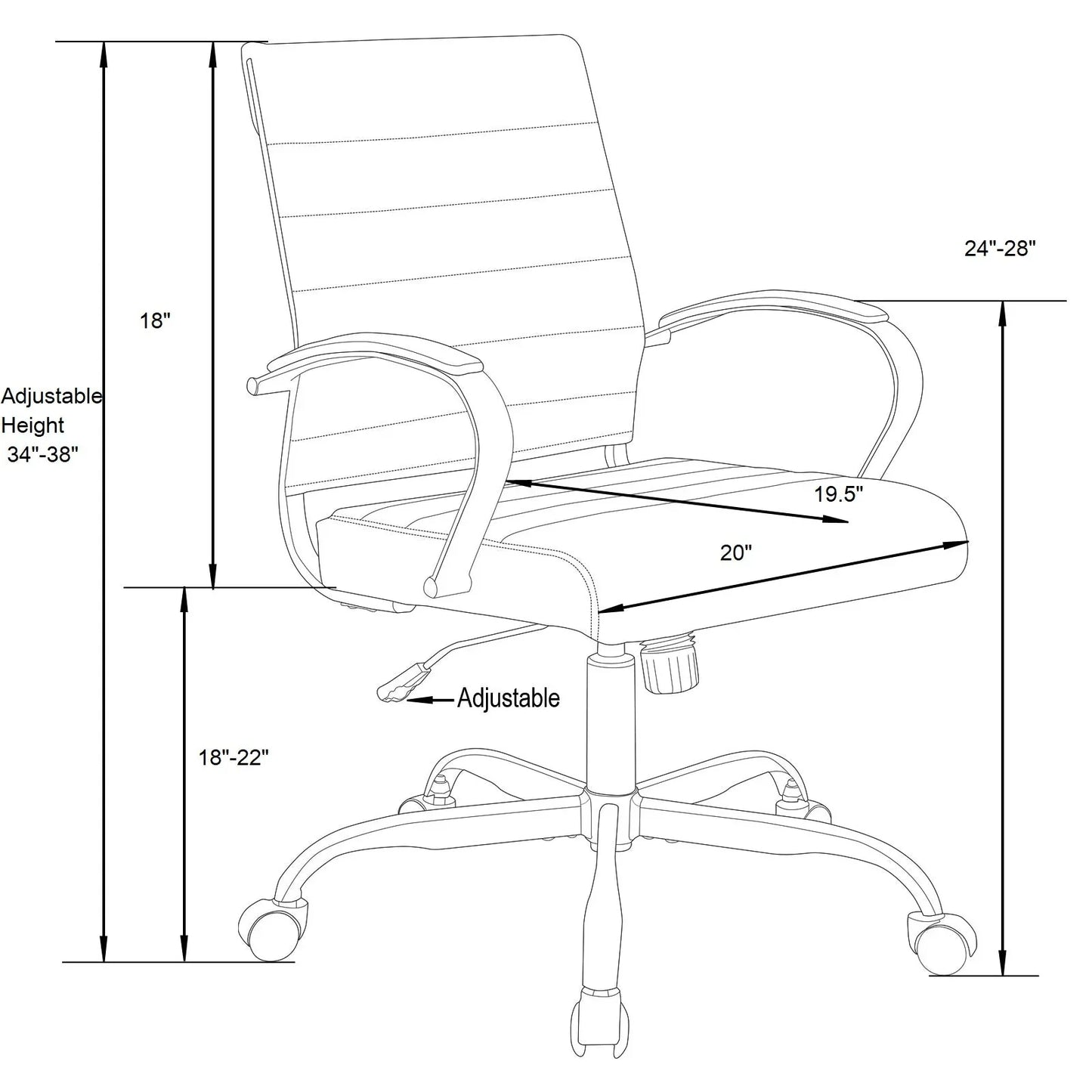Benmar Mid-Back Leather Office Conference Chair Adjustable Height, Swivel, and Tilt - Elax Furniture