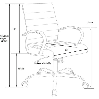 Benmar Mid-Back Leather Office Conference Chair Adjustable Height, Swivel, and Tilt - Elax Furniture