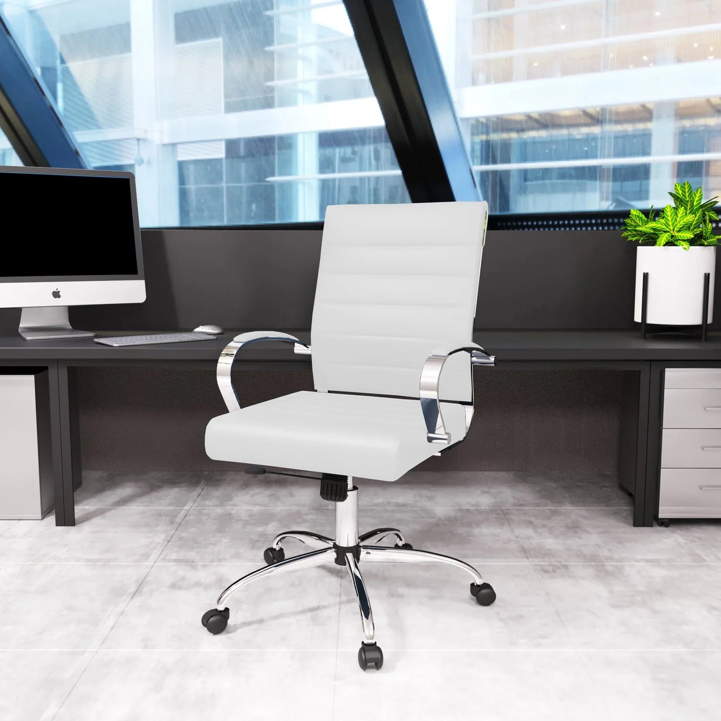 Benmar Mid-Back Leather Office Conference Chair Adjustable Height, Swivel, and Tilt - Elax Furniture
