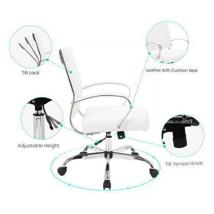 Benmar Mid-Back Leather Office Conference Chair Adjustable Height, Swivel, and Tilt - Elax Furniture