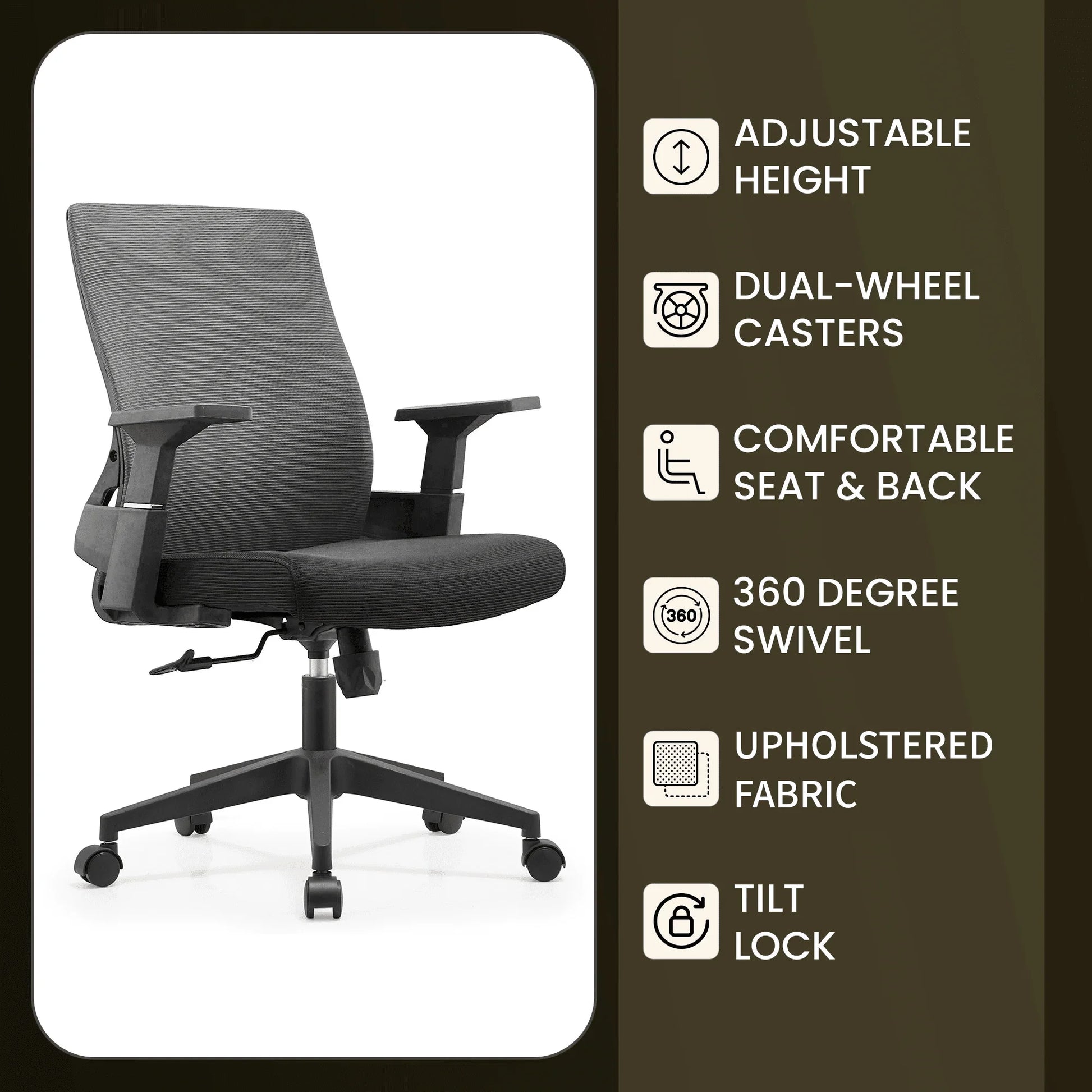 Brio Mid-Back Adjustable Office Chair Upholstered in Cotton - Elax Furniture