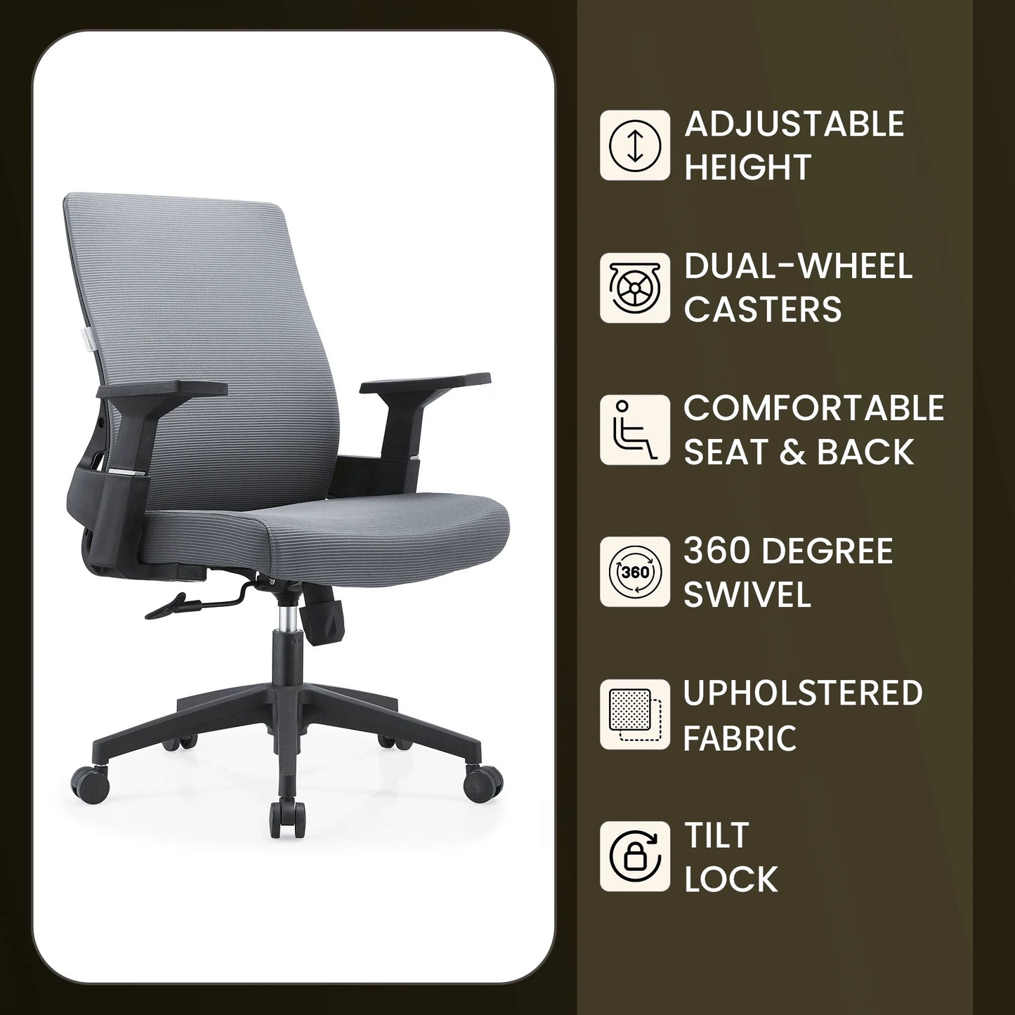 Brio Mid-Back Adjustable Office Chair Upholstered in Cotton - Elax Furniture