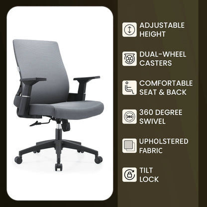 Brio Mid-Back Adjustable Office Chair Upholstered in Cotton - Elax Furniture