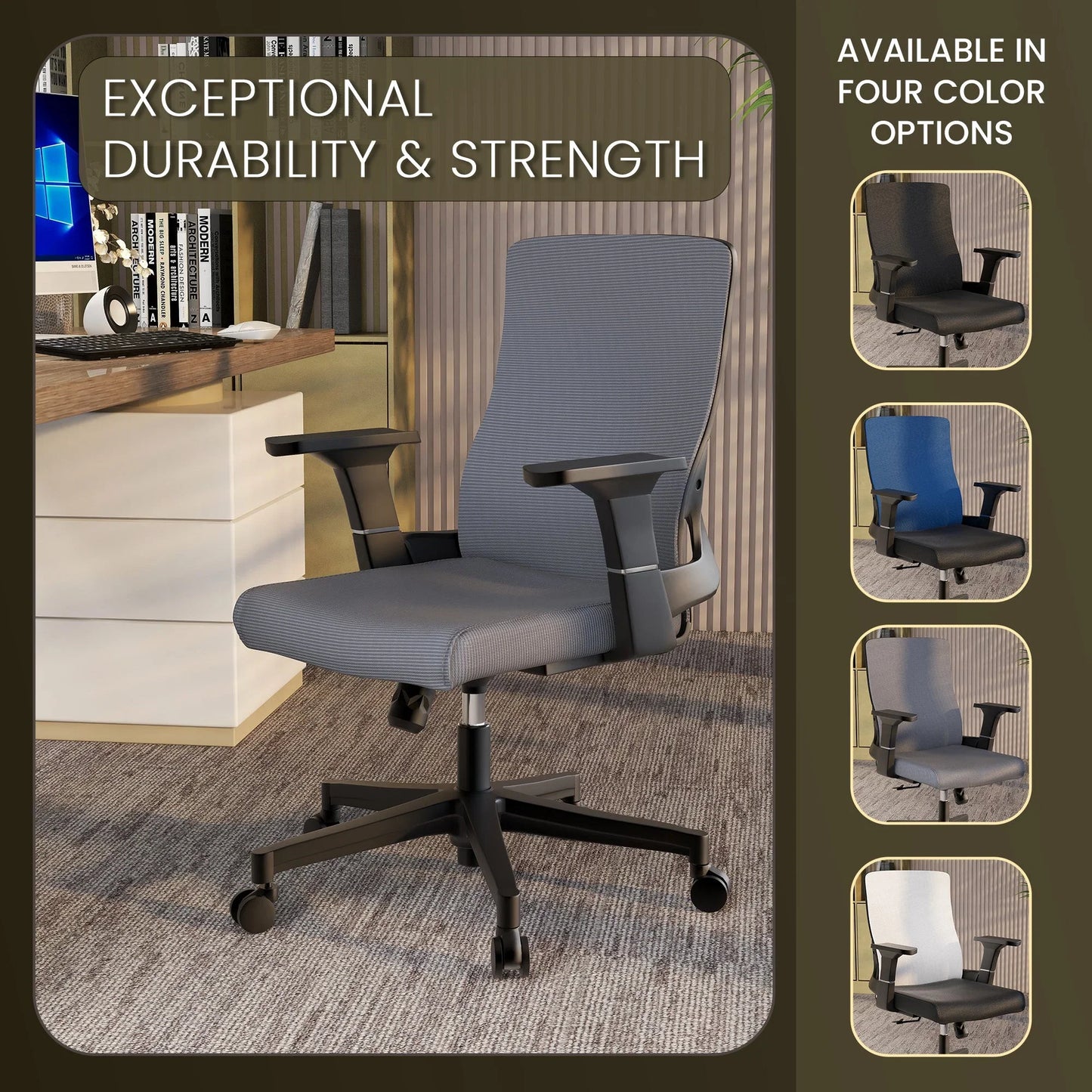 Brio Mid-Back Adjustable Office Chair Upholstered in Cotton - Elax Furniture