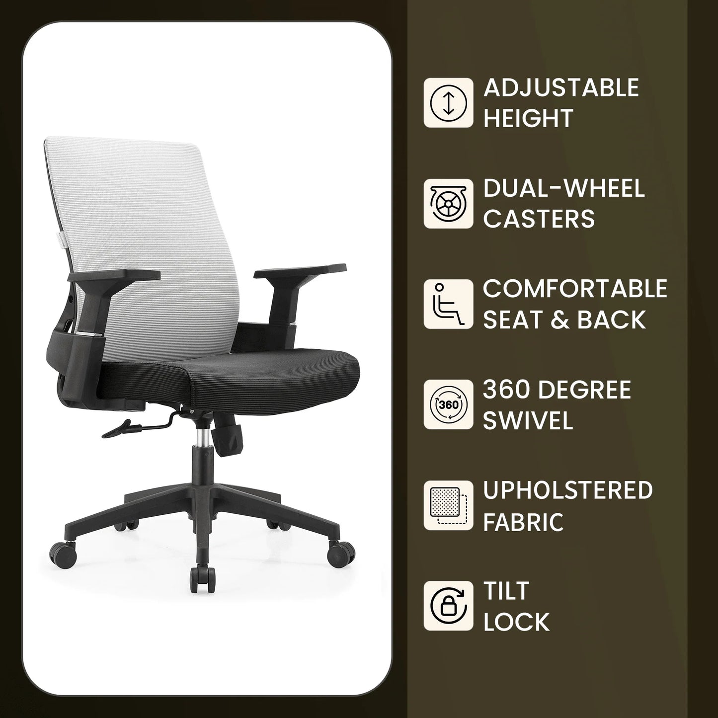 Brio Mid-Back Adjustable Office Chair Upholstered in Cotton - Elax Furniture