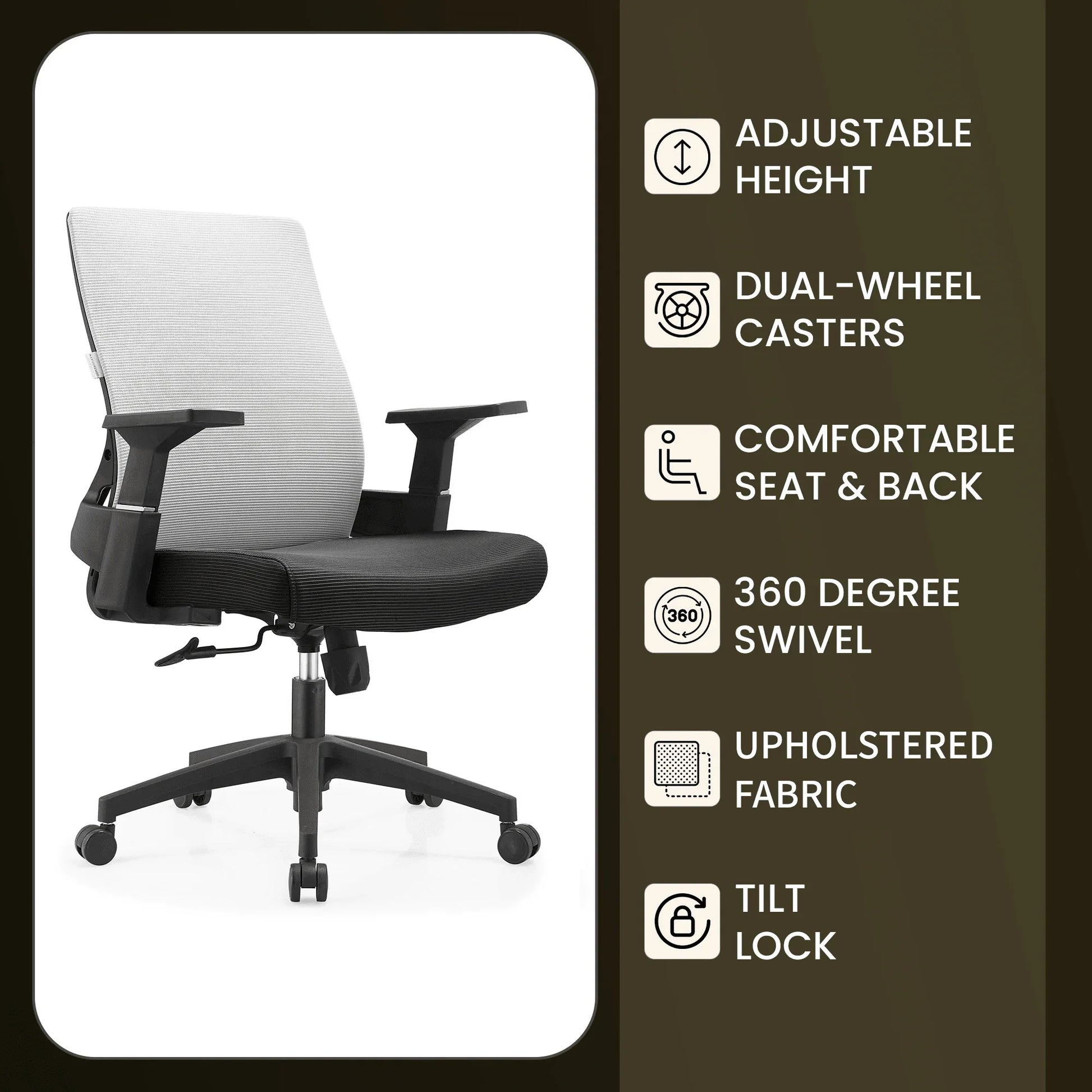 Brio Mid-Back Adjustable Office Chair Upholstered in Cotton - Elax Furniture