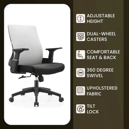 Brio Mid-Back Adjustable Office Chair Upholstered in Cotton - Elax Furniture