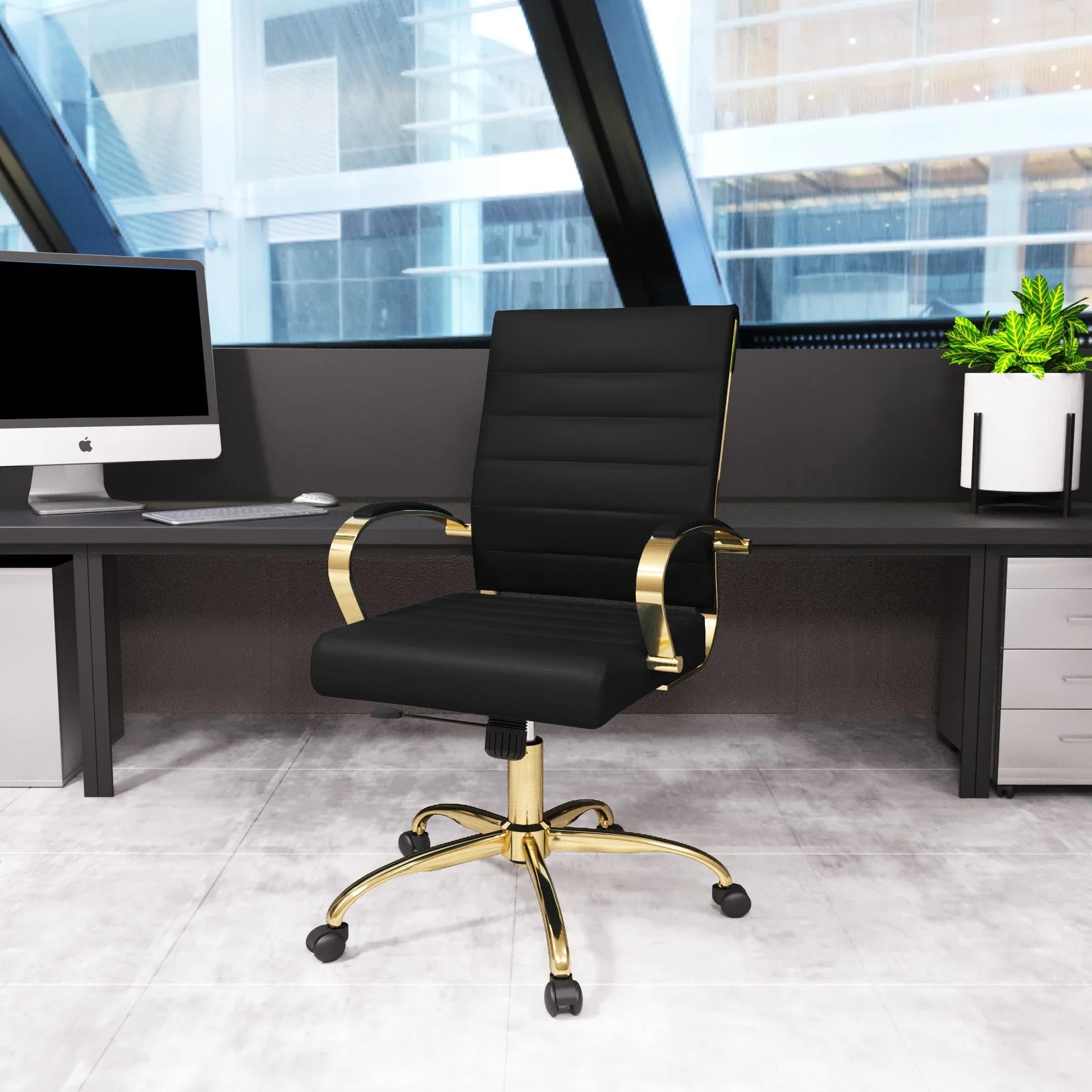 Benmar Mid-Back Leather Office Conference Chair Adjustable Height, Swivel, and Tilt - Elax Furniture