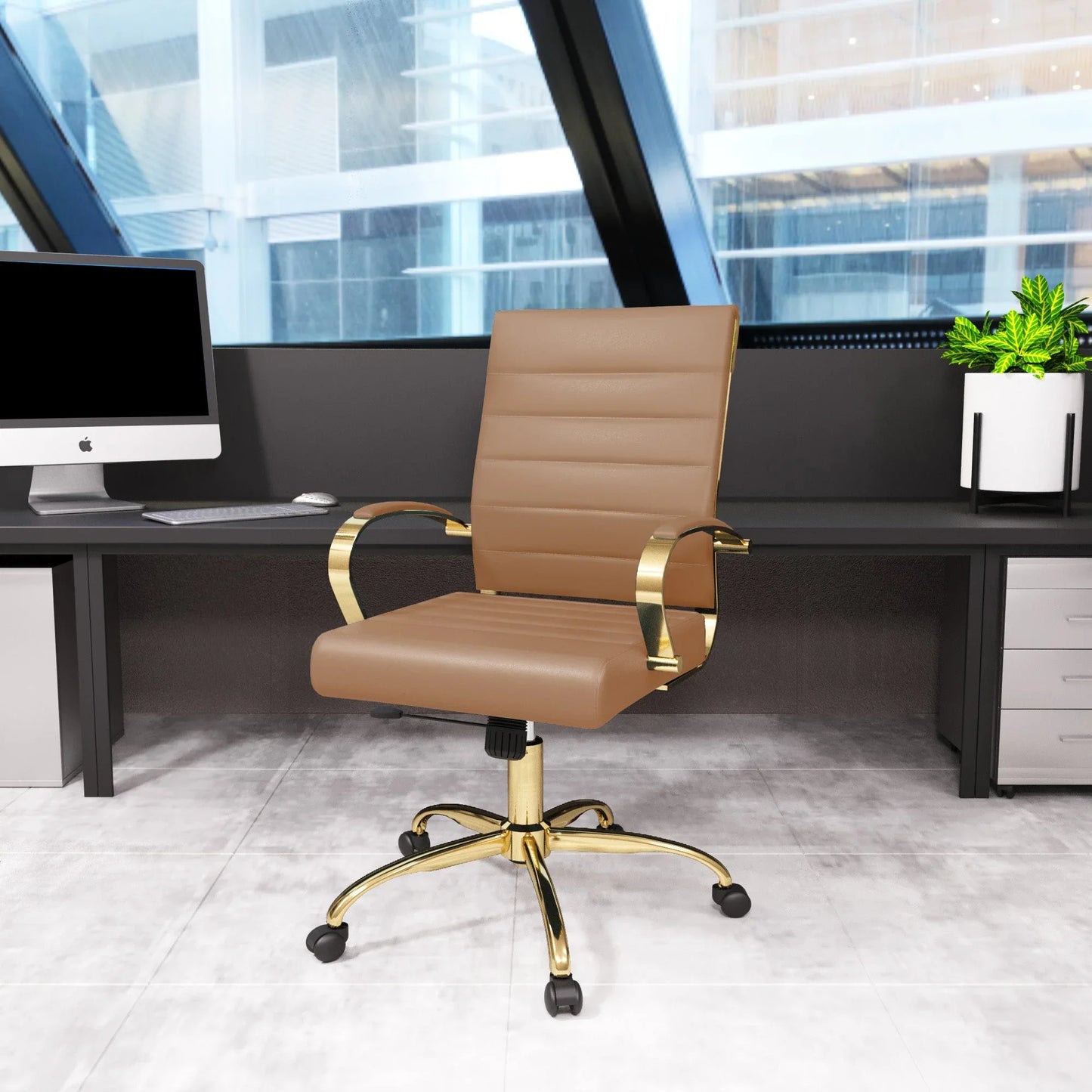 Benmar Mid-Back Leather Office Conference Chair Adjustable Height, Swivel, and Tilt - Elax Furniture