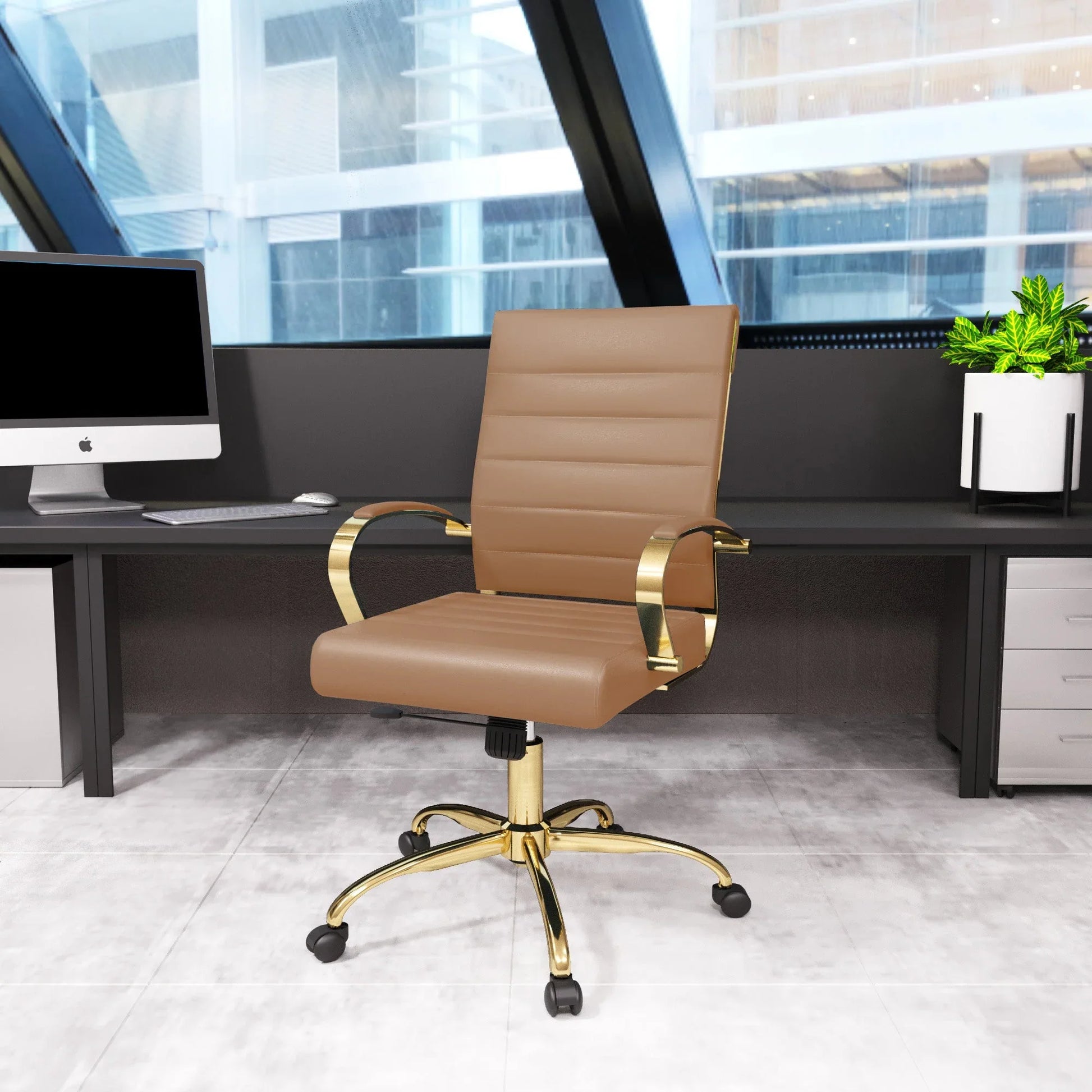 Benmar Mid-Back Leather Office Conference Chair Adjustable Height, Swivel, and Tilt - Elax Furniture