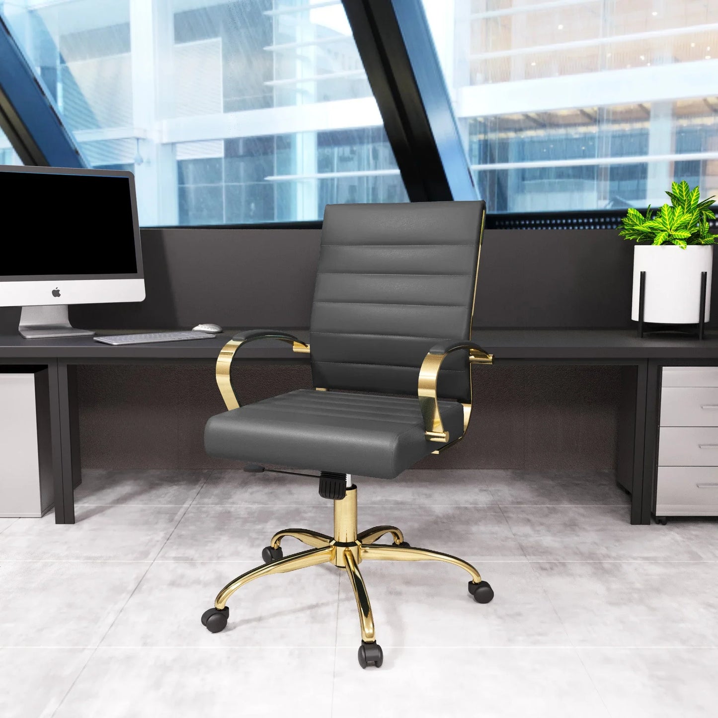 Benmar Mid-Back Leather Office Conference Chair Adjustable Height, Swivel, and Tilt - Elax Furniture