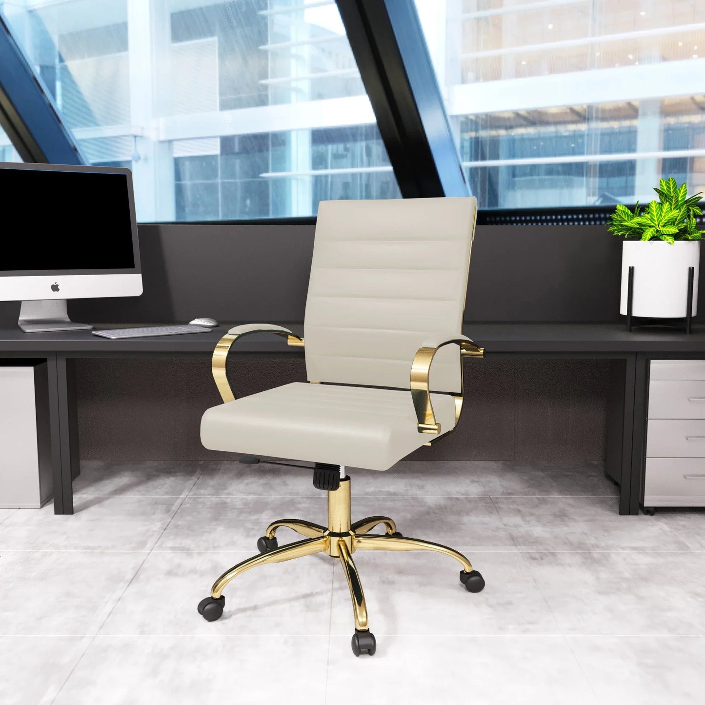 Benmar Mid-Back Leather Office Conference Chair Adjustable Height, Swivel, and Tilt - Elax Furniture