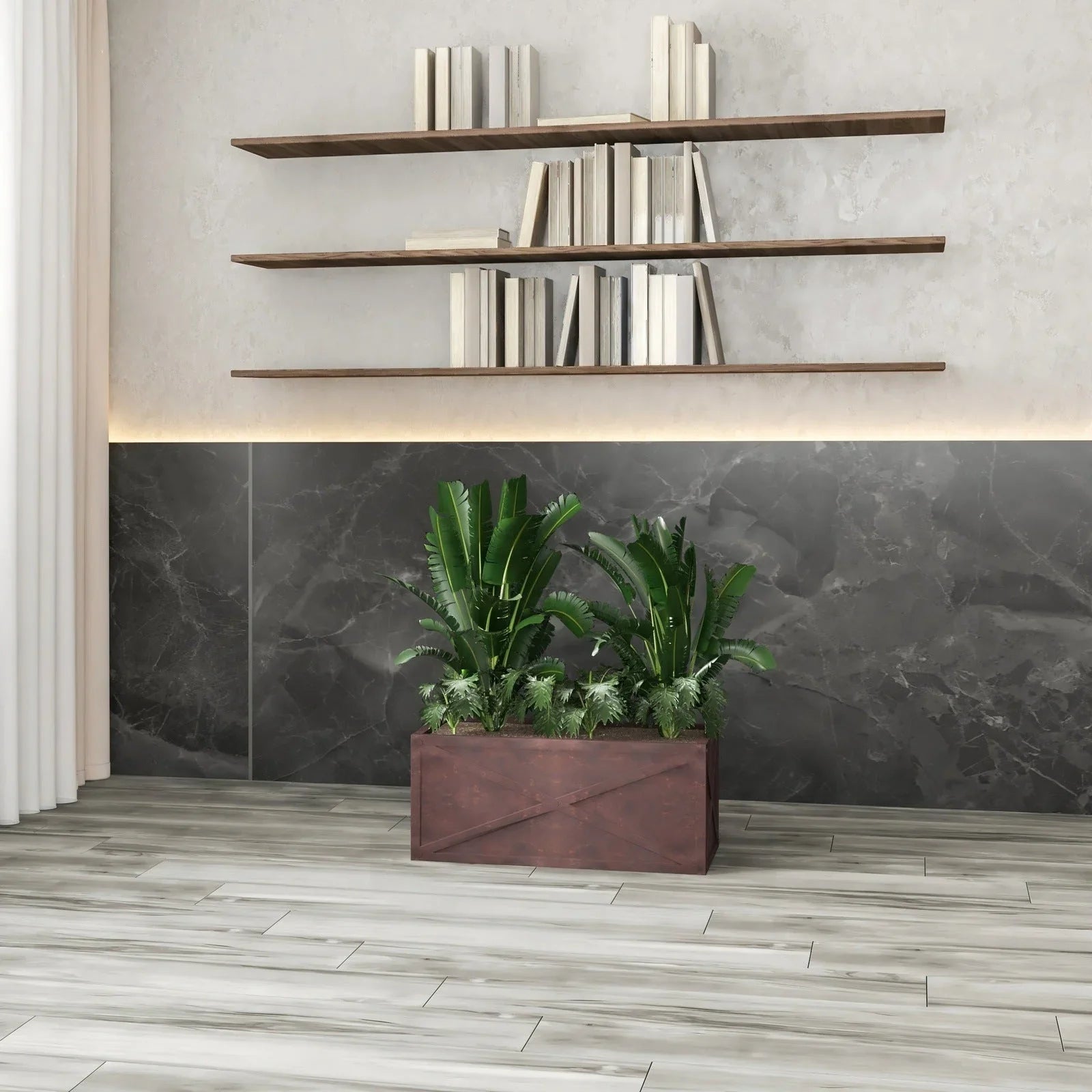 Bonsai Fiberglass and Clay Planter - Rectangular Weather-Resistant Planter Box with Drainage Holes - Elax Furniture