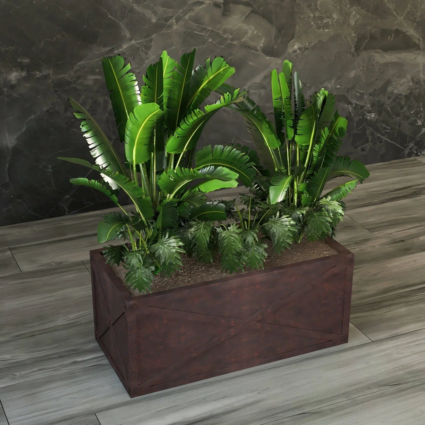 Bonsai Fiberglass and Clay Planter - Rectangular Weather-Resistant Planter Box with Drainage Holes - Elax Furniture