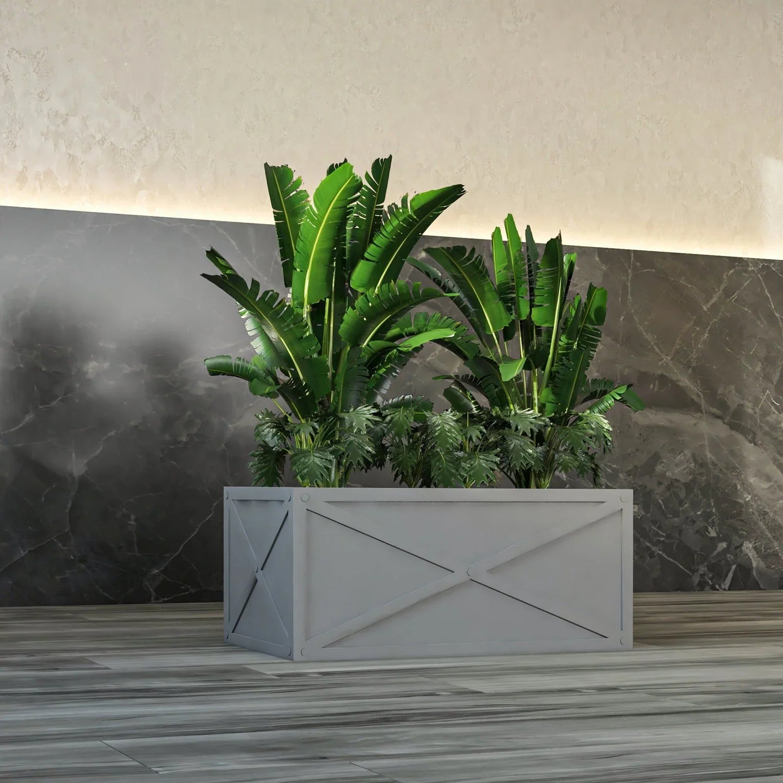 Bonsai Fiberglass and Clay Planter - Rectangular Weather-Resistant Planter Box with Drainage Holes - Elax Furniture