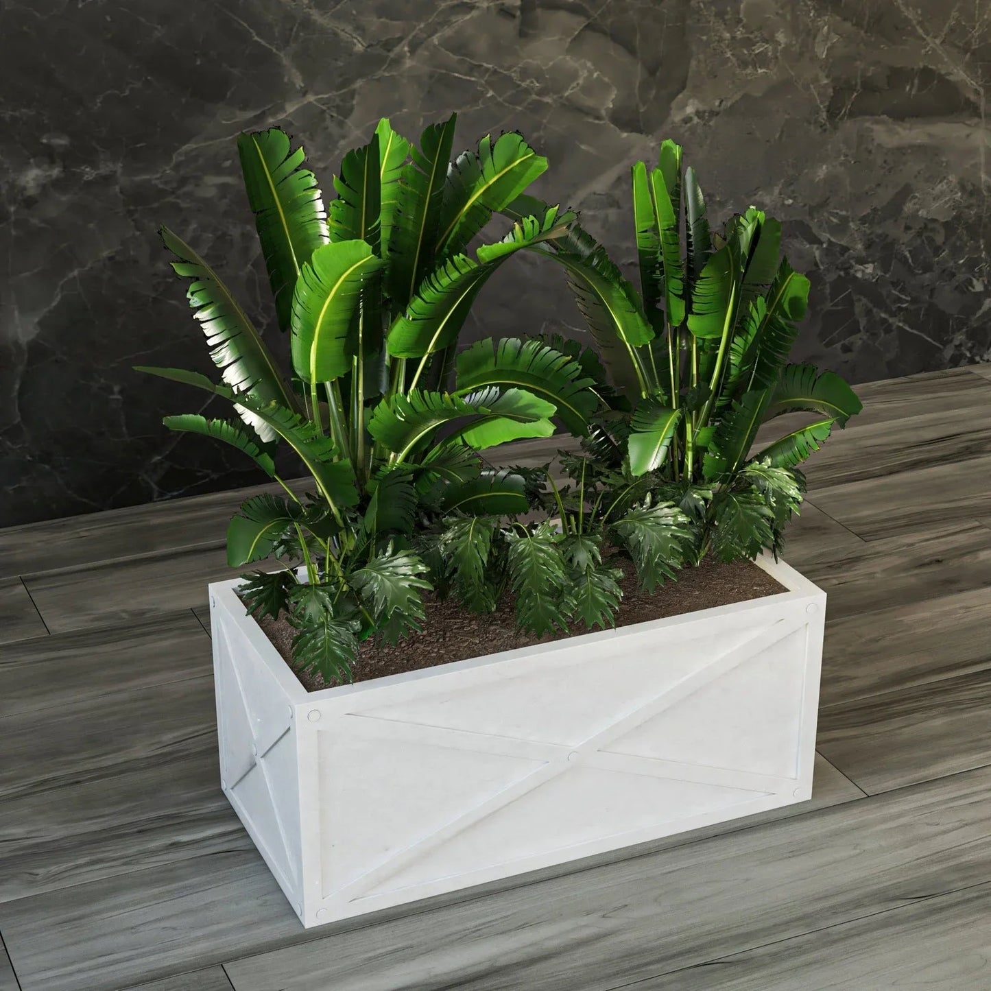 Bonsai Fiberglass and Clay Planter - Rectangular Weather-Resistant Planter Box with Drainage Holes - Elax Furniture