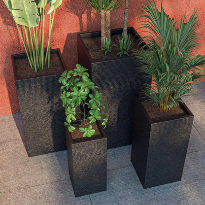 Basalt 4-Piece Fiberstone and MGO Clay Planter Set, Mid-Century Modern Tall Square Planter Pot for Indoor and Outdoor - Elax Furniture