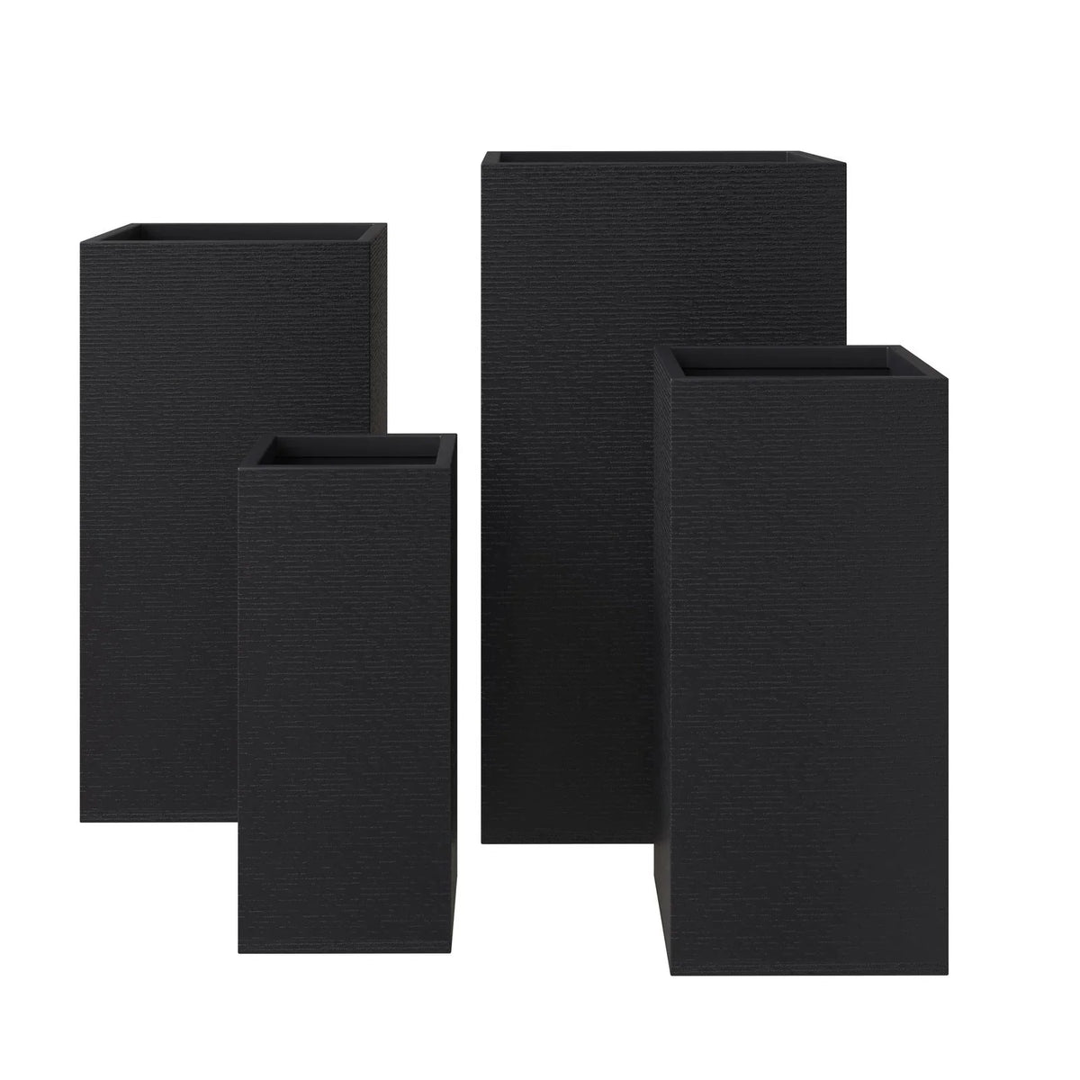 Basalt 4-Piece Fiberstone and MGO Clay Planter Set, Mid-Century Modern Tall Square Planter Pot for Indoor and Outdoor - Elax Furniture