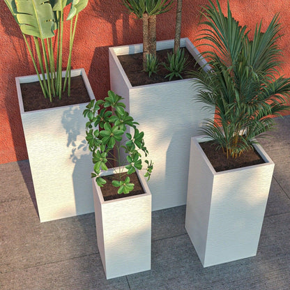 Basalt 4-Piece Fiberstone and MGO Clay Planter Set, Mid-Century Modern Tall Square Planter Pot for Indoor and Outdoor - Elax Furniture